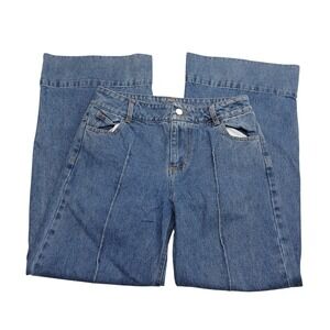 Miou Muse Wide Leg Jeans Blue Medium Wash Front Seam Size M